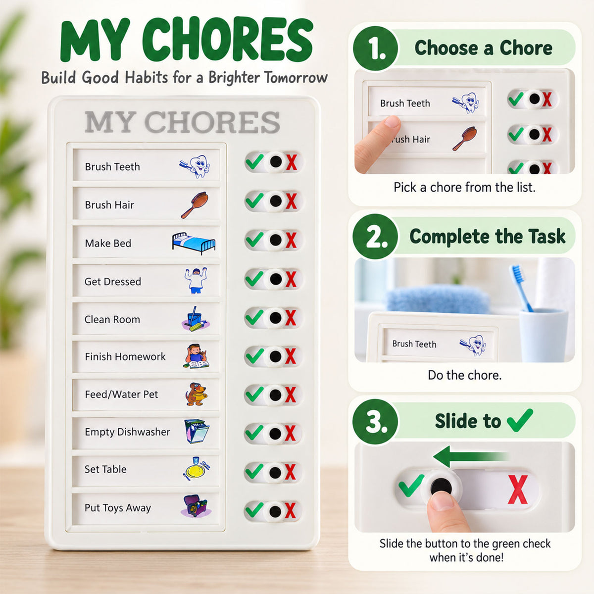 Chores Note Board for Home with Sliders to Track Daily Tasks (1 Pc)