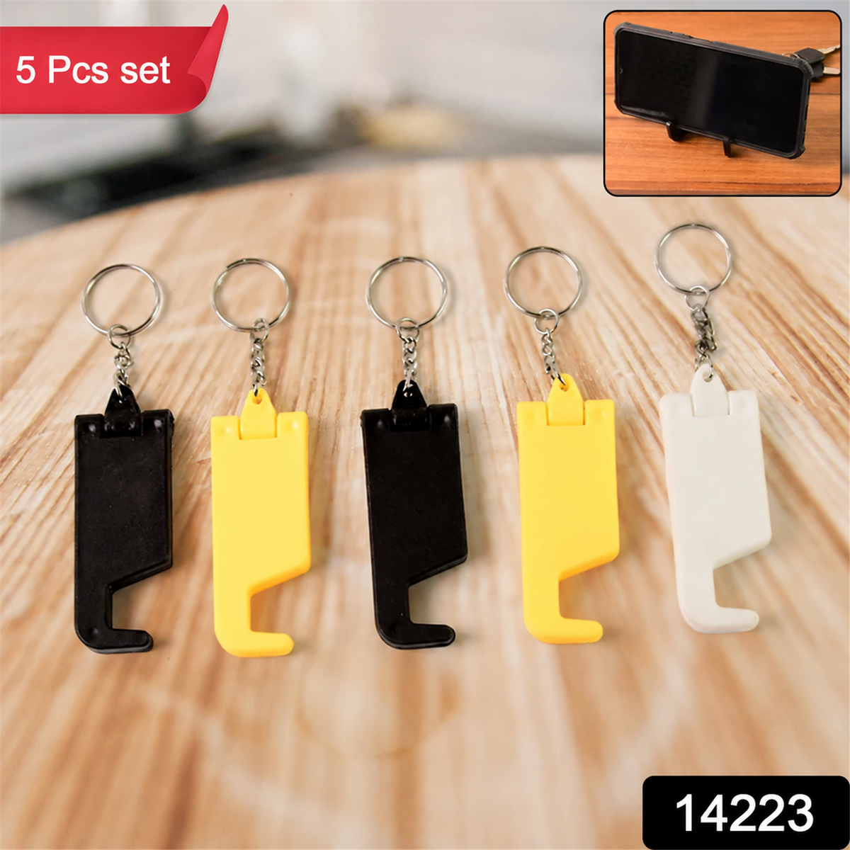Plastic Keychain Mobile Stand – 2 in 1 Multicolor Phone Holder Set