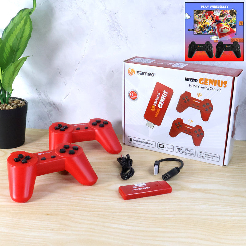 Sameo Micro Genius HDMI Gaming Console with Dual Wireless Controllers – Plug and Play Retro Game System with 800 Built-in Games