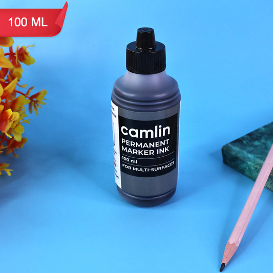 Camlin Permanent Marker Ink 100 ml – Black Color Refill Ink for Multi-Surfaces