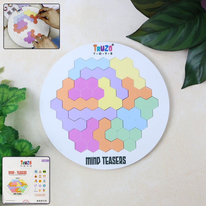 Truzo Mind Teasers Hexagon Puzzle Game – Colorful Educational Brain Teaser Toy for Kids