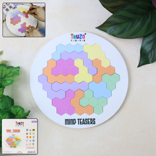 Truzo Mind Teasers Hexagon Puzzle Game – Colorful Educational Brain Teaser Toy for Kids