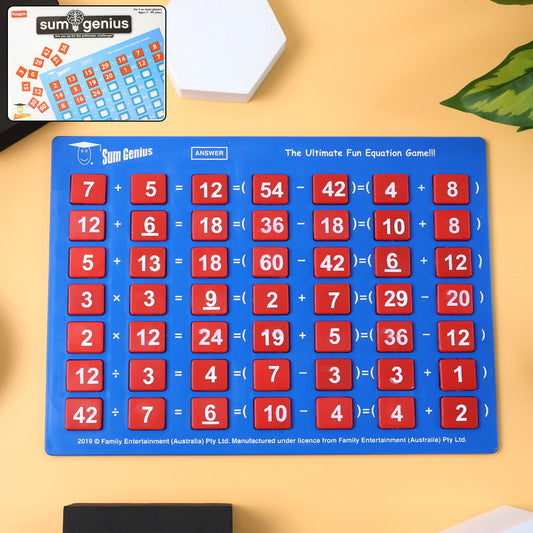 Sum Genius math game box featuring colorful number tiles and fun design