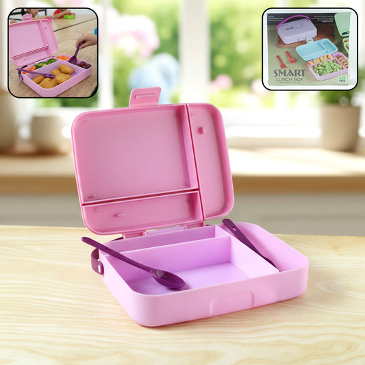 Smart leak proof lunch box with 3 compartments and spoon