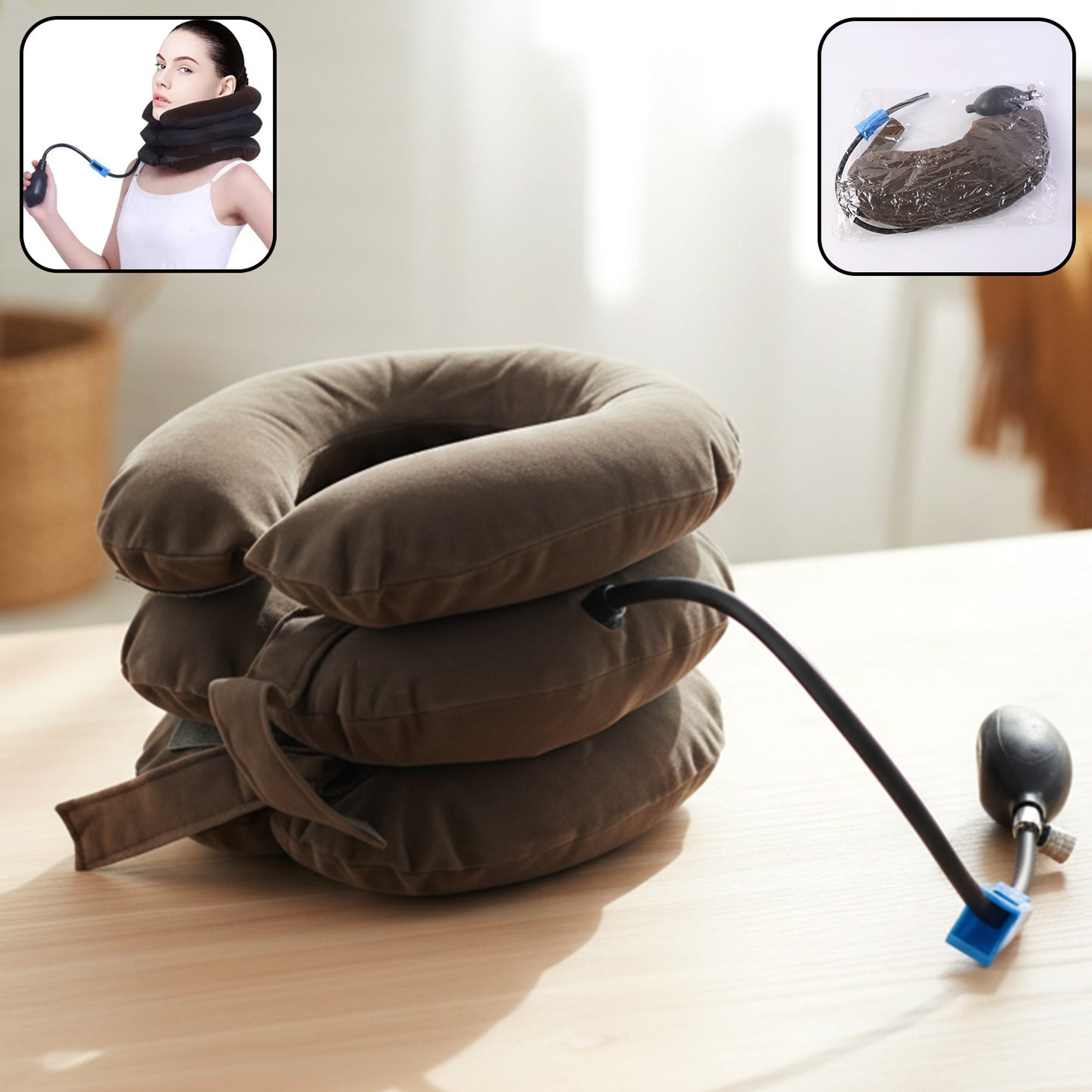 3 Layer Inflatable Cervical Neck Traction Collar with Air Pump