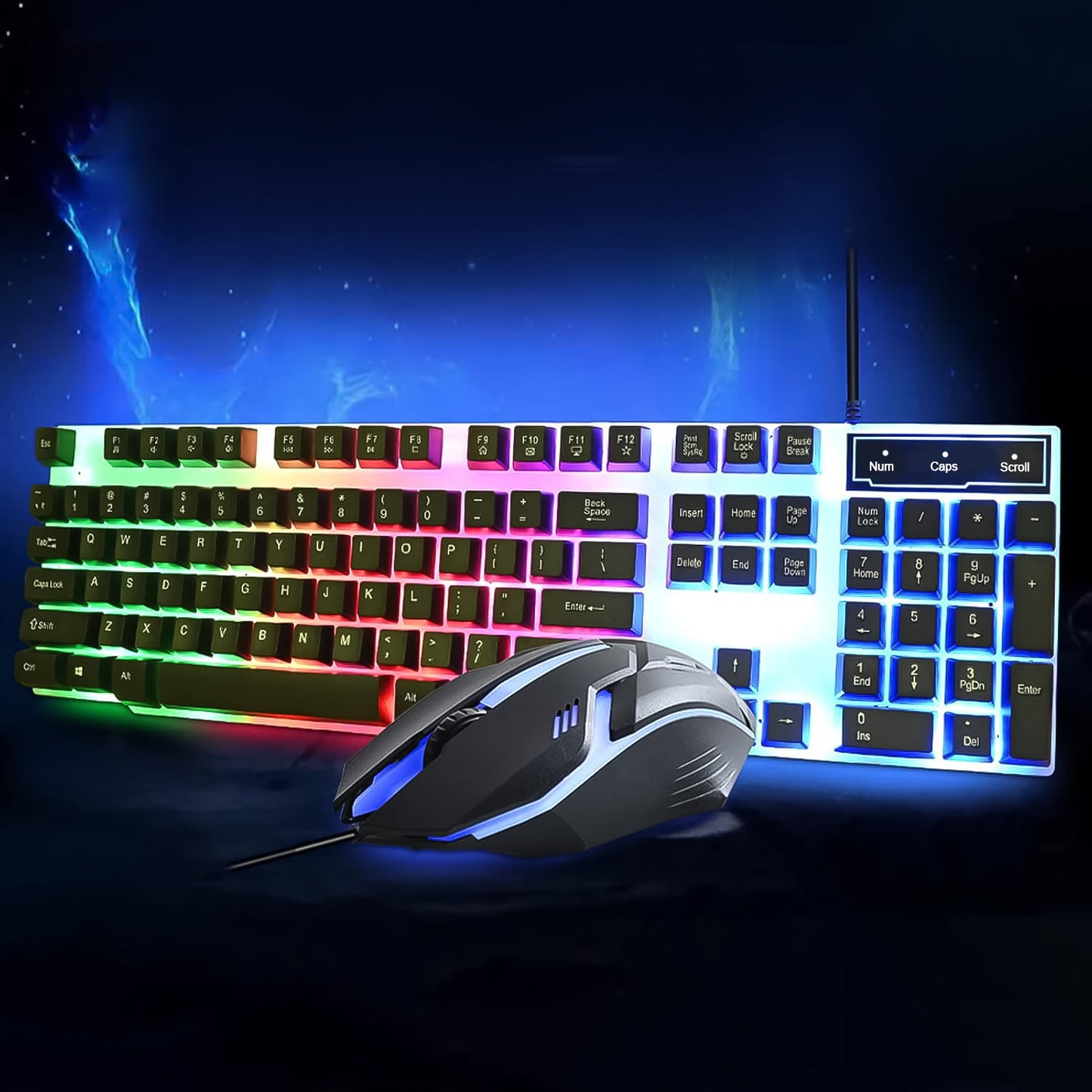 104-Key Colorful Backlit Wired Keyboard and Mouse Set