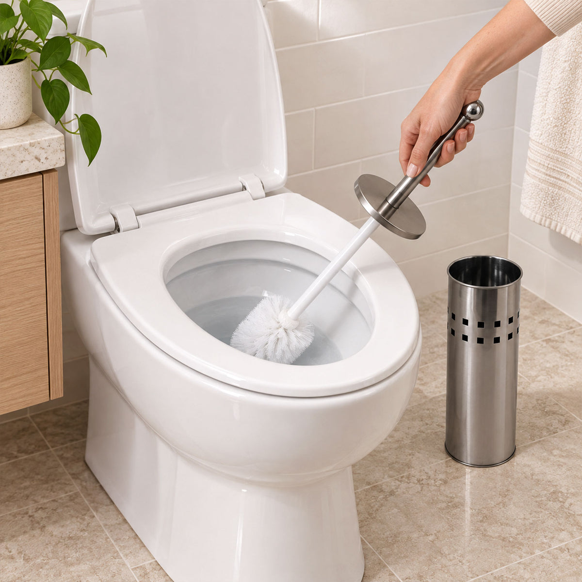 Stainless Steel Toilet Brush with Holder, Toilet Cleaning Brush Stand (1 Set)