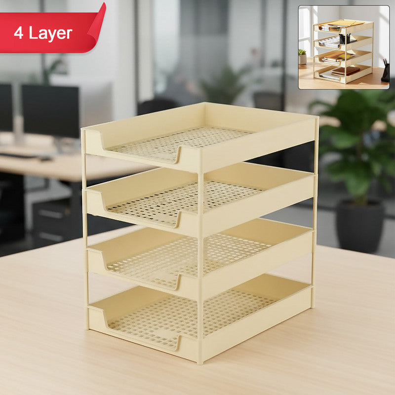 Office Mate 4-Layer Executive Document Tray | Premium Plastic Multi-Tier File Organizer (37.5 cm x 27.5 cm x 40 cm)