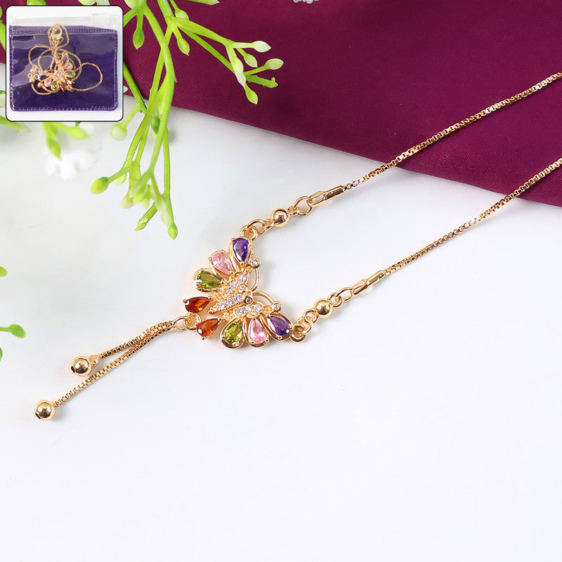 Elegant Multicolor Butterfly Pendant Necklace for Women – Gold Plated with Crystal Charms