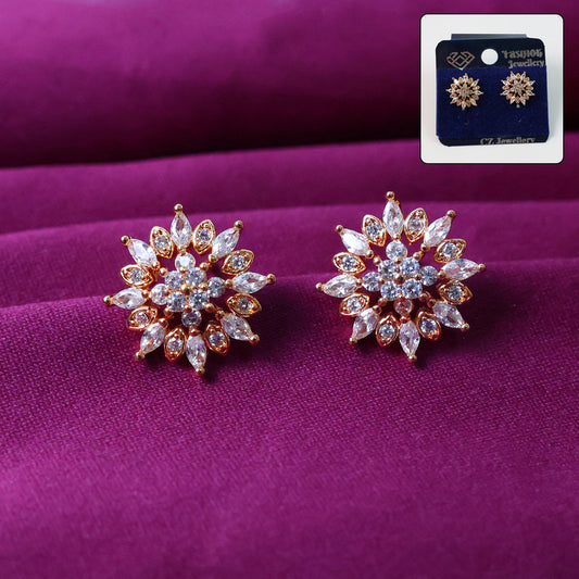 Charming Floral Cluster CZ Stone Stud Earrings for Women