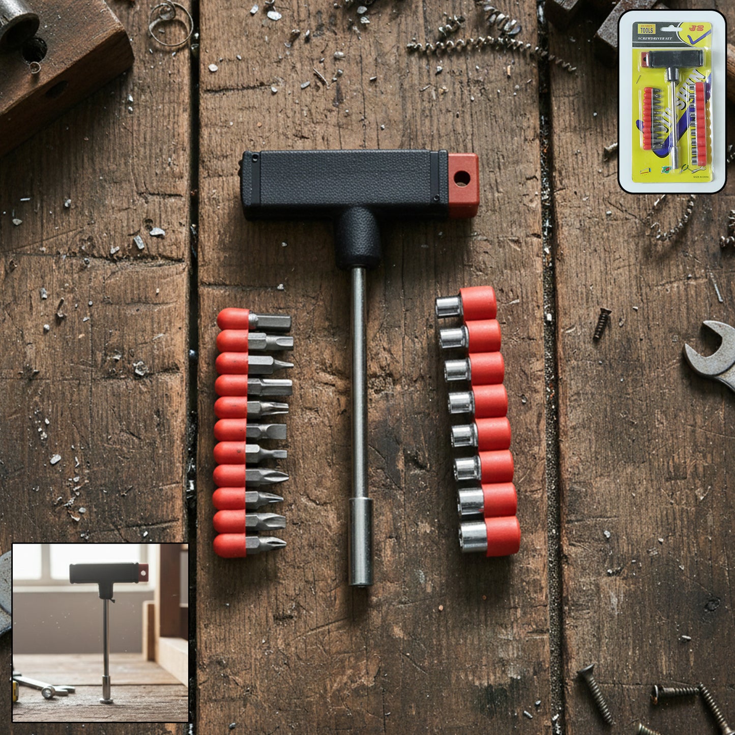 DeoDap T Handle Screwdriver Set laid out with tool case