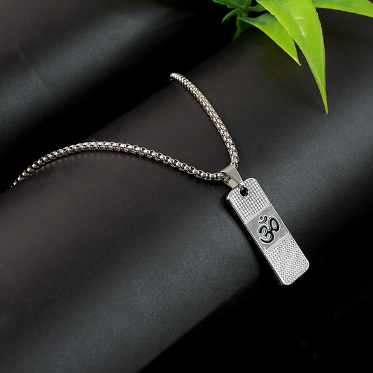 Silver Plated OM Symbol Dotted Locket Pendant With Chain