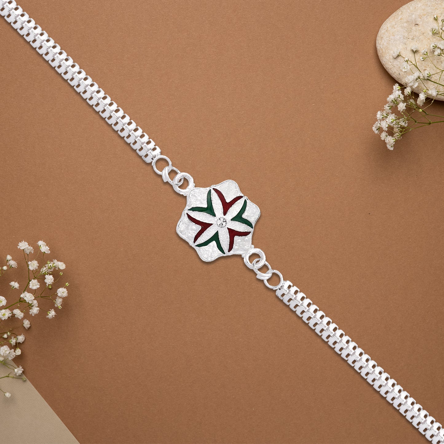 Close-up view of the Flower Rakhi showcasing its intricate craftsmanship.