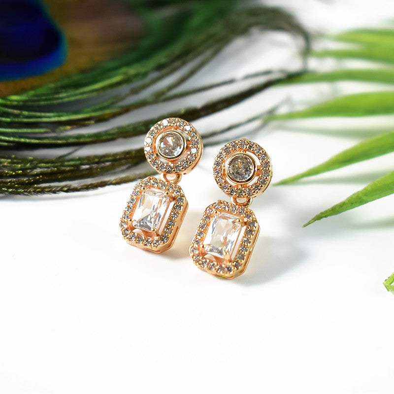Elegant Rectangular CZ Stone Drop Earrings for Women