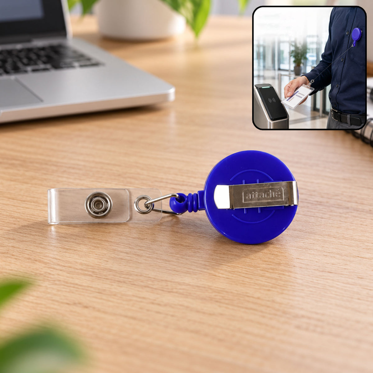 Retractable ID Badge Reel with Metal Belt Clip and Card Holder for Office (1 Pc)