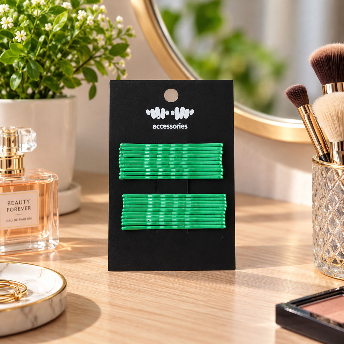 Green Metal Bobby Pins Set for Women and Girls Hair Styling (20 Pc)