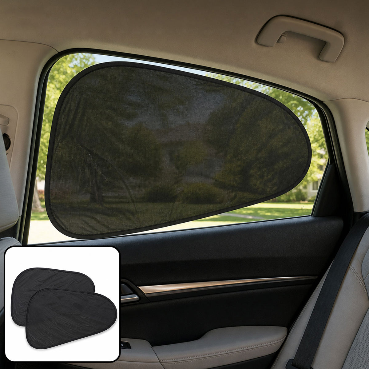 Car Side Window Sun Shade Mesh Cover for UV Protection and Privacy (2 Pc)
