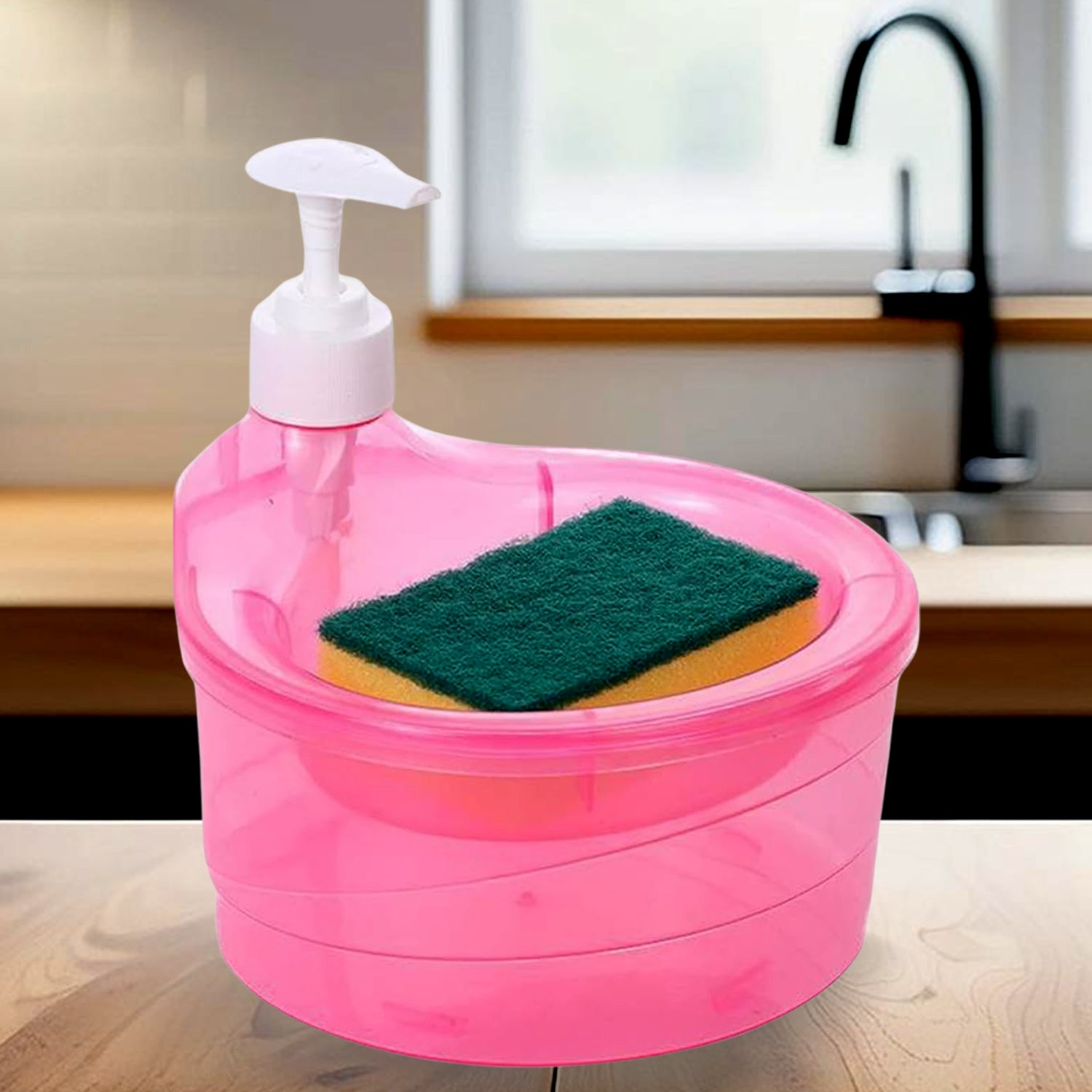 12589 પંપ અને સ્પોન્જ સાથે ડબલ લેયર લિક્વિડ સોપ ડિસ્પેન્સર, હોટેલ સિંક ક્લિયર માટે પ્રેક્ટિકલ, ઘર માટે સાબુ ડિસ્પેન્સિંગ લિક્વિડ પંપ બોટલ, કિચન રેક્ટેન્ગલ (2 માં 1)