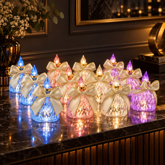 Flameless LED candle lights bow festive decor