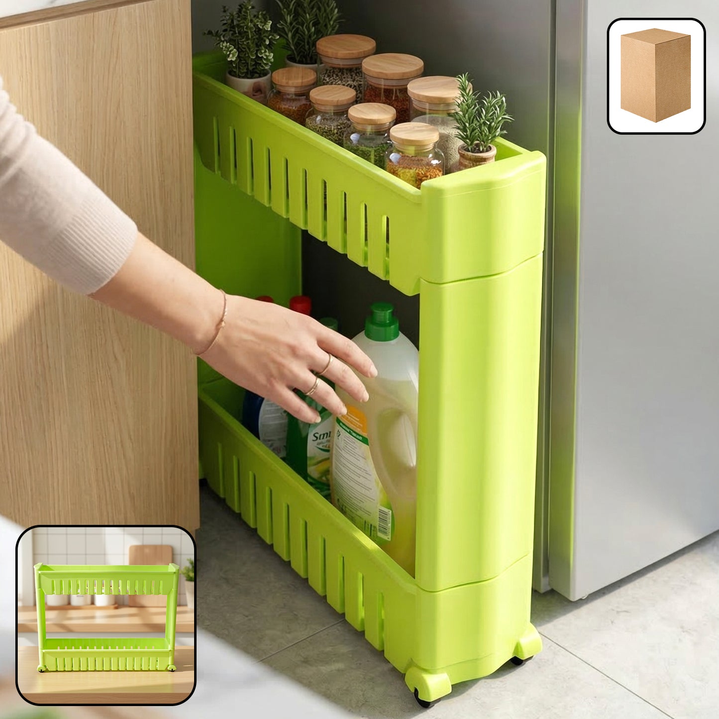 Prexo Plastic 2 Layer Slim Storage Rack with Wheels