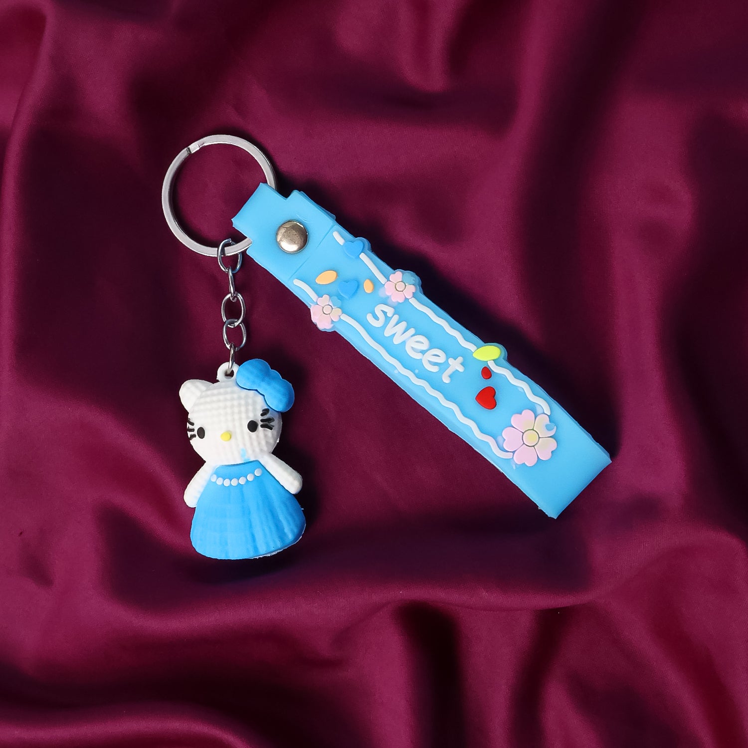 Cute Cartoon Silicone 3D Key Chain with Metal Hook & Strap (Pack of 1)