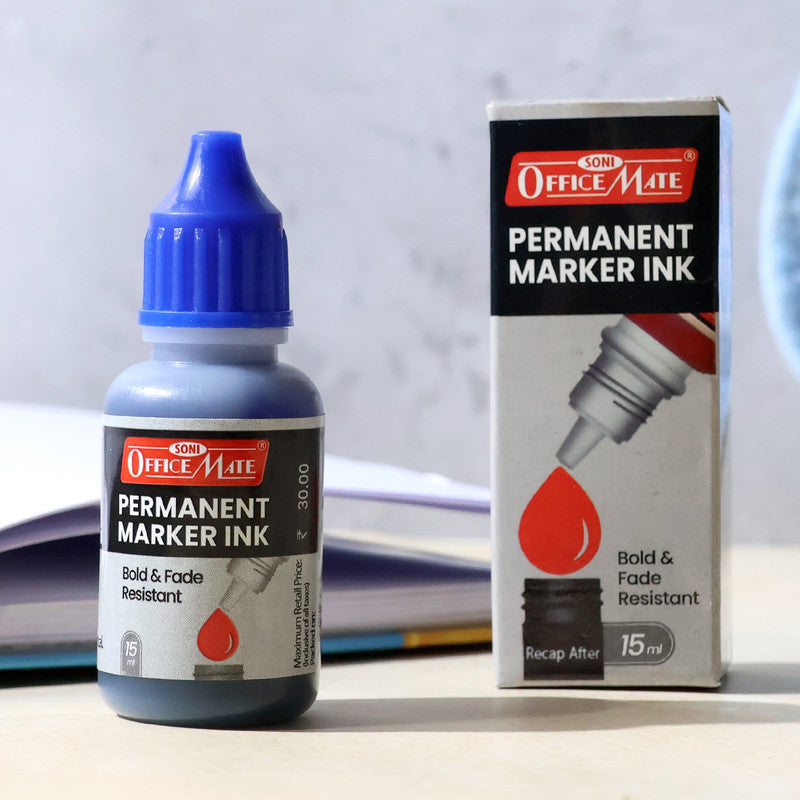 OfficeMate Permanent Marker Ink Blue – 15 ml Refill Bottle | Bold & Fade-Resistant Ink