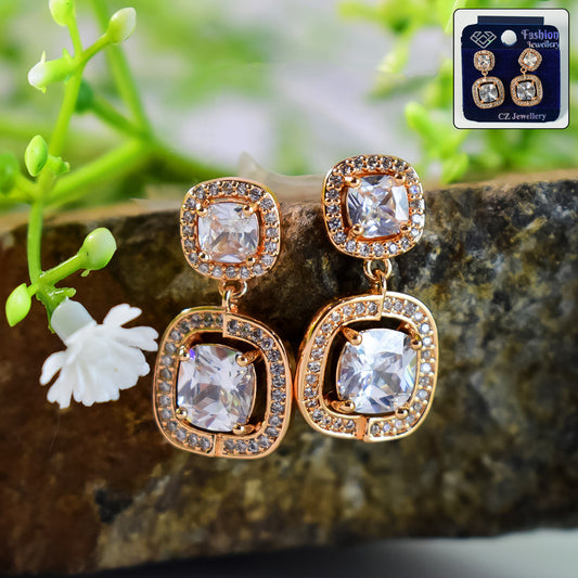 Elegant Double Square CZ Stone Drop Earrings for Women