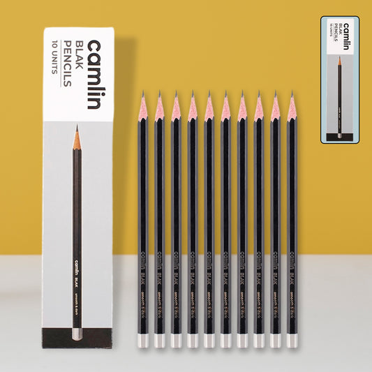 Camlin Black Pencils – Pack of 10 Smooth Writing Graphite Pencils