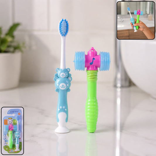 Kids' toothbrush & hammer toy set in colorful packaging