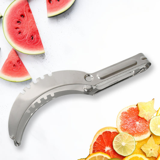 Watermelon slicer tool cutting through fresh watermelon