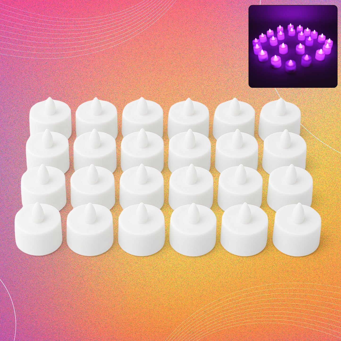 नीली लौ रहित एलईडी टीलाइट्स, धुआं रहित प्लास्टिक सजावटी मोमबत्तियाँ - घर की सजावट के लिए एलईडी टी लाइट मोमबत्ती (24 का पैक)