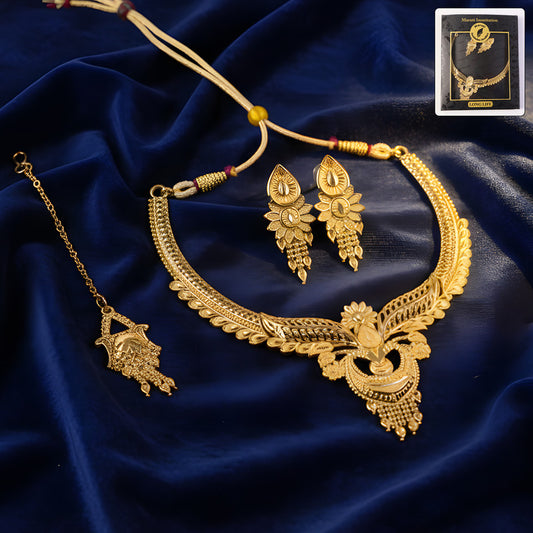 Royal Leaf Crest Choker Necklace Set – Stunning Traditional Jewellery for Weddings & Festivals