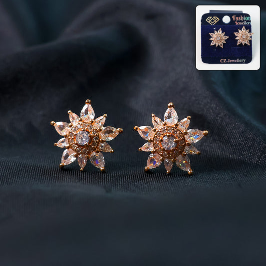 Elegant Floral Design CZ Stone Stud Earrings for Women