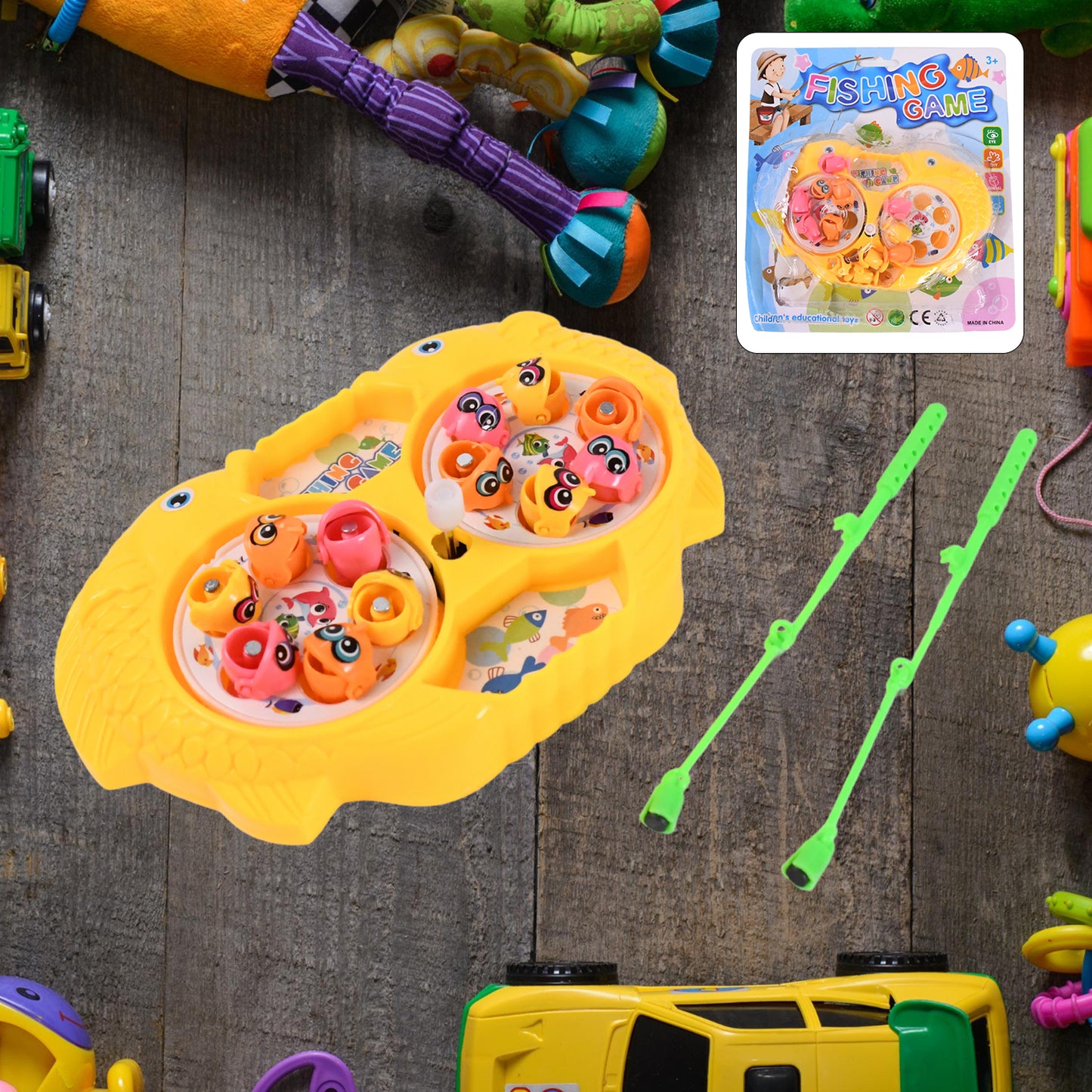 Fishing Game for Kids, Include 12 Pieces Fishes and 2 Fishing Rod, (1 Set)