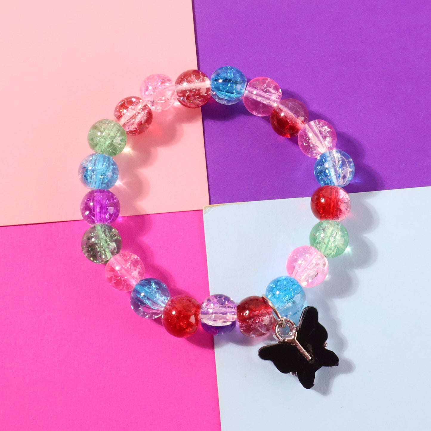 Premium Multicolor Crackle-Bead Stretch Bracelet (1 Pc)