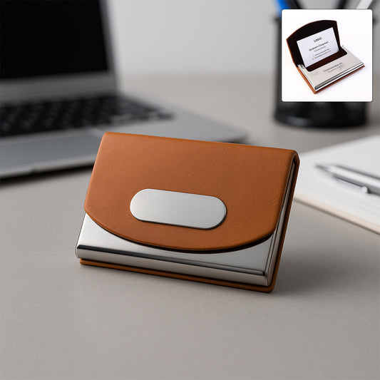 Leather & Stainless-Steel Business Card Holder (1 Pc)