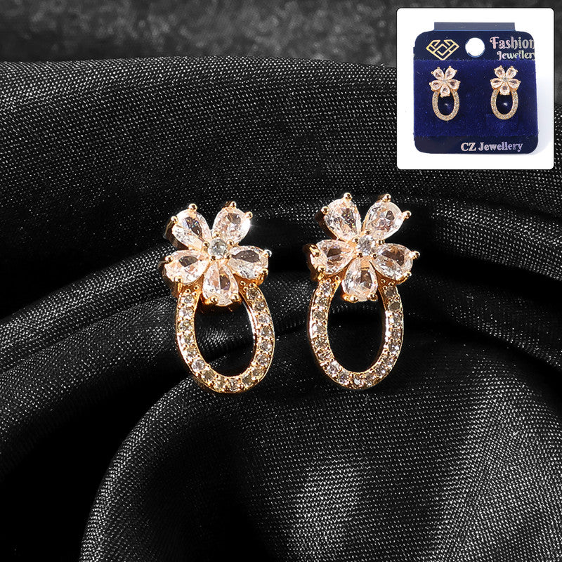 Floral Oval Loop CZ Stone Earrings for Women