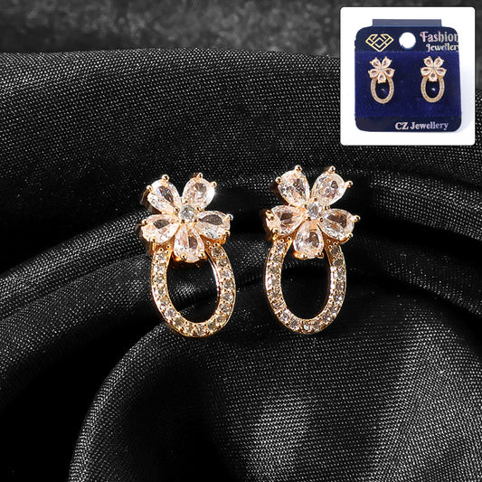 Floral Oval Loop CZ Stone Earrings for Women