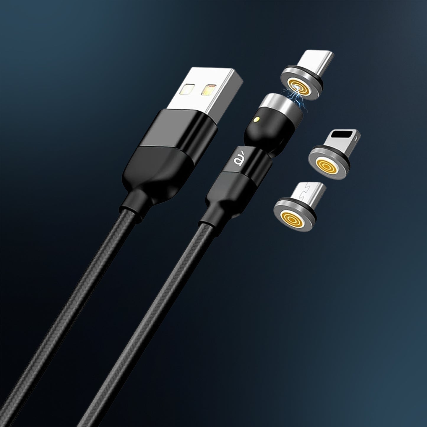 0301 3 માં 1 મેગ્નેટિક યુએસબી ચાર્જિંગ કેબલ | યુએસબી-સી એન્ડ્રોઇડ અને લાઈટનિંગ વિથ એક્સ્ટ્રા પ્રોટેક્ટીંગ નાયલોન| ફુલ રોટેશન સપોર્ટ ફાસ્ટ ચાર્જિંગ સાથે મજબૂત મેગ્નેટિક કેબલ