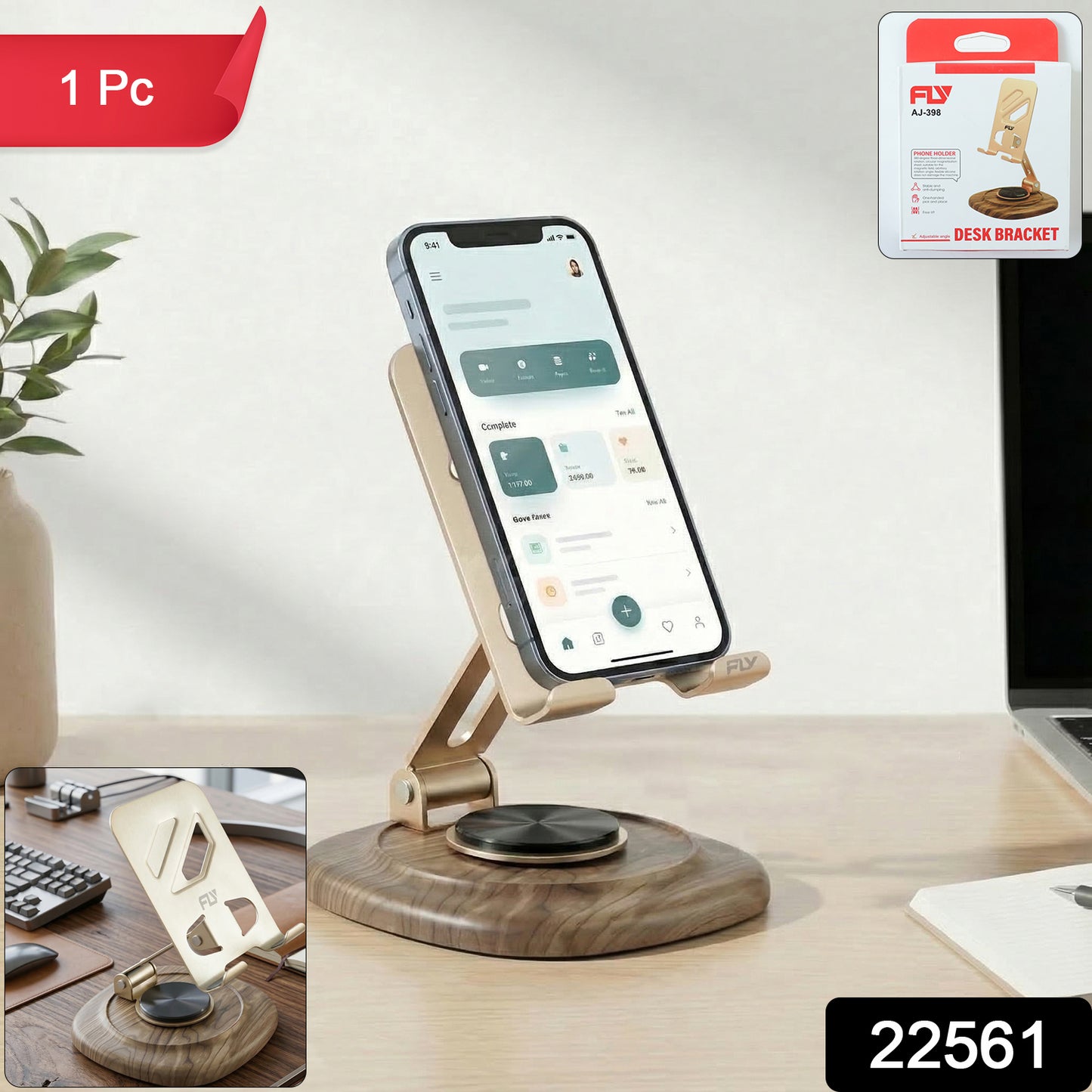 Foldable phone stand on a desk