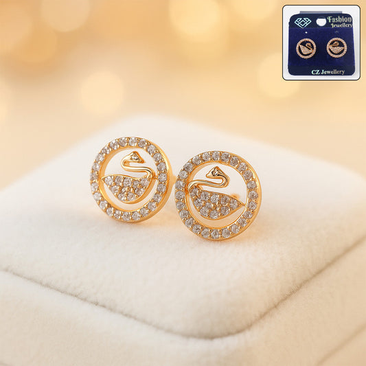 Graceful Swan Design CZ Stone Stud Earrings for Women