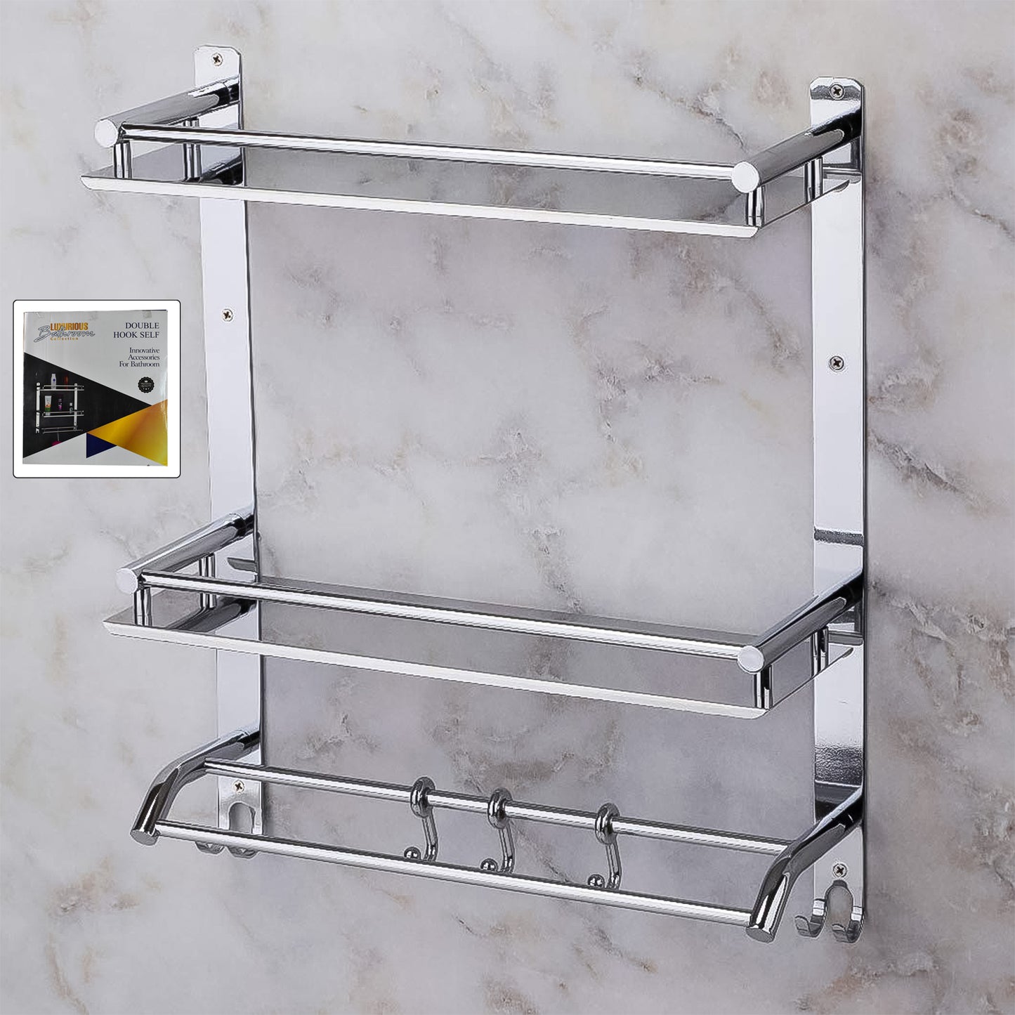 Stainless Steel Wall-Mount 2 Tier Self With Towel Bar