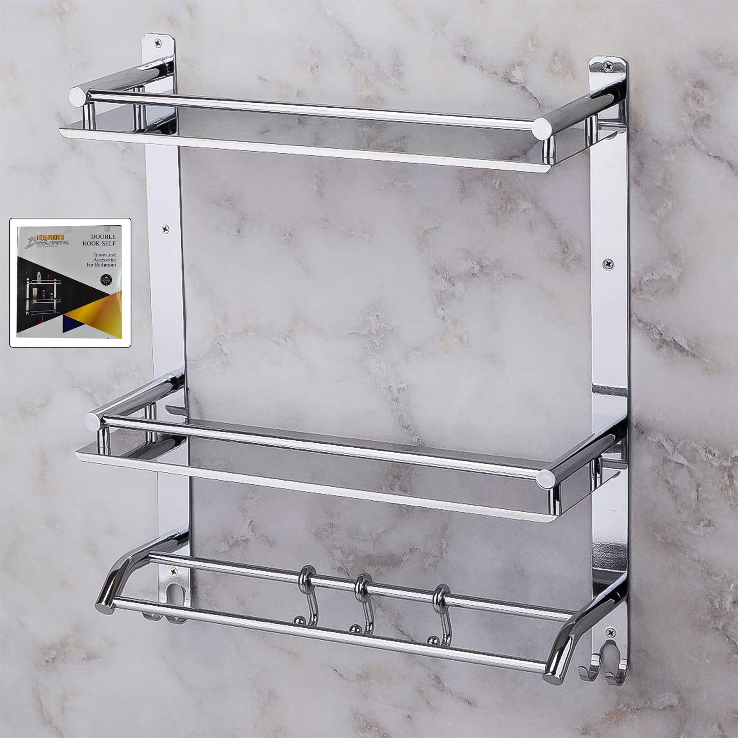 Stainless Steel Wall-Mount 2 Tier Self With Towel Bar