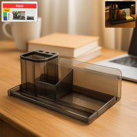 Khyati Desk Organizer – Elegant Smoke Grey Multi-Compartment Stationery Holder