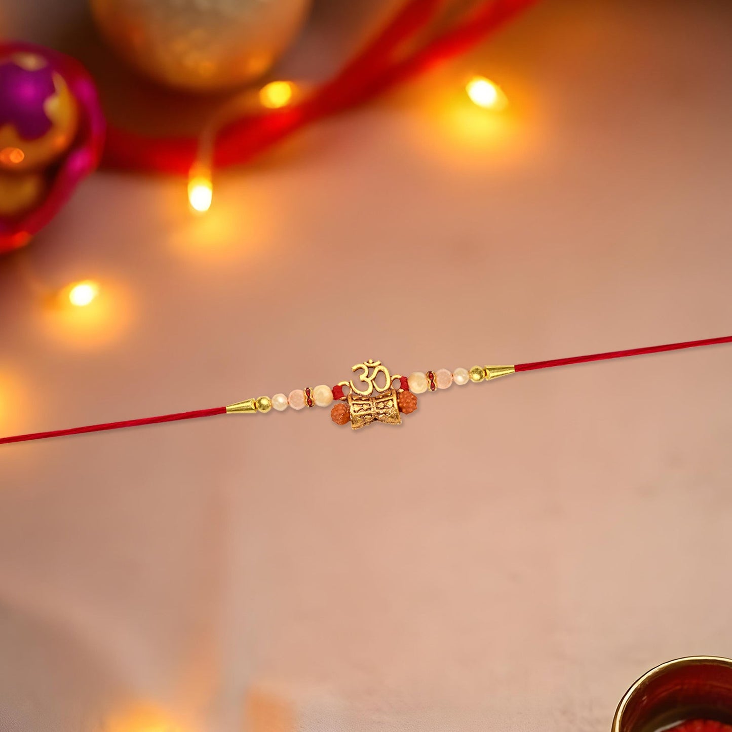 Elegant Golden Charm Rakhi with Pearl Beads