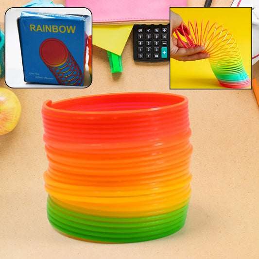 Close-up of Rainbow Slinky Spring Toy stretching