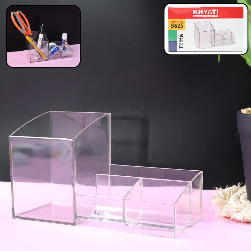 Khyati Elite Acrylic Desk Organizer – Multi-Compartment Transparent Stationery Holder