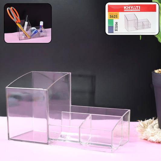 Khyati Elite Acrylic Desk Organizer – Multi-Compartment Transparent Stationery Holder