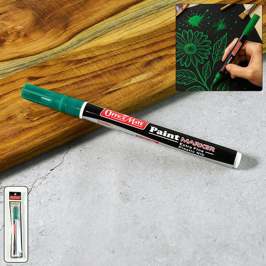 Office Mate Paint Marker – Green Colour Extra Fine Plastic Nib