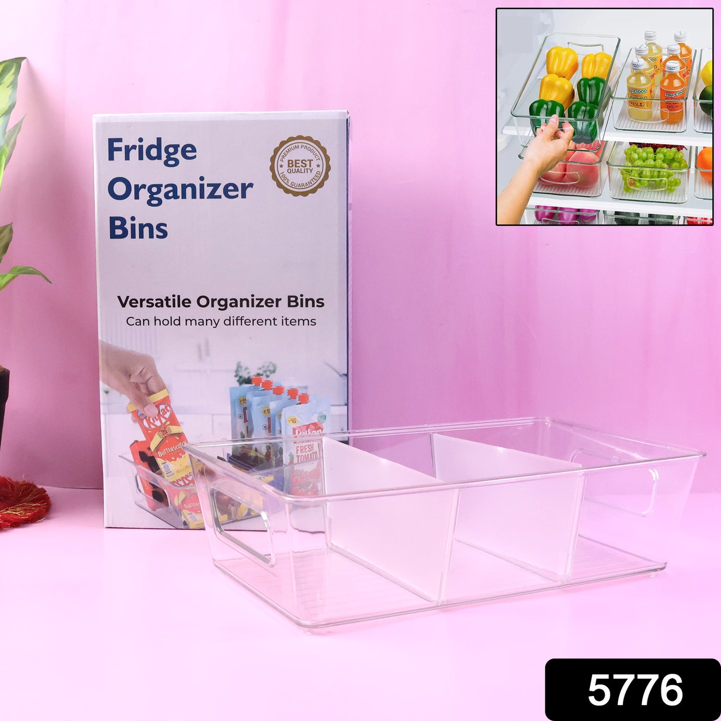 Compact plastic refrigerator organizer bin